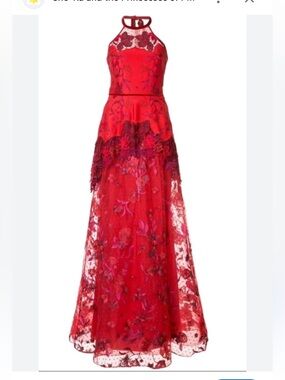 Marchesa Notte Vibrant Red Embroidered Evening Dress